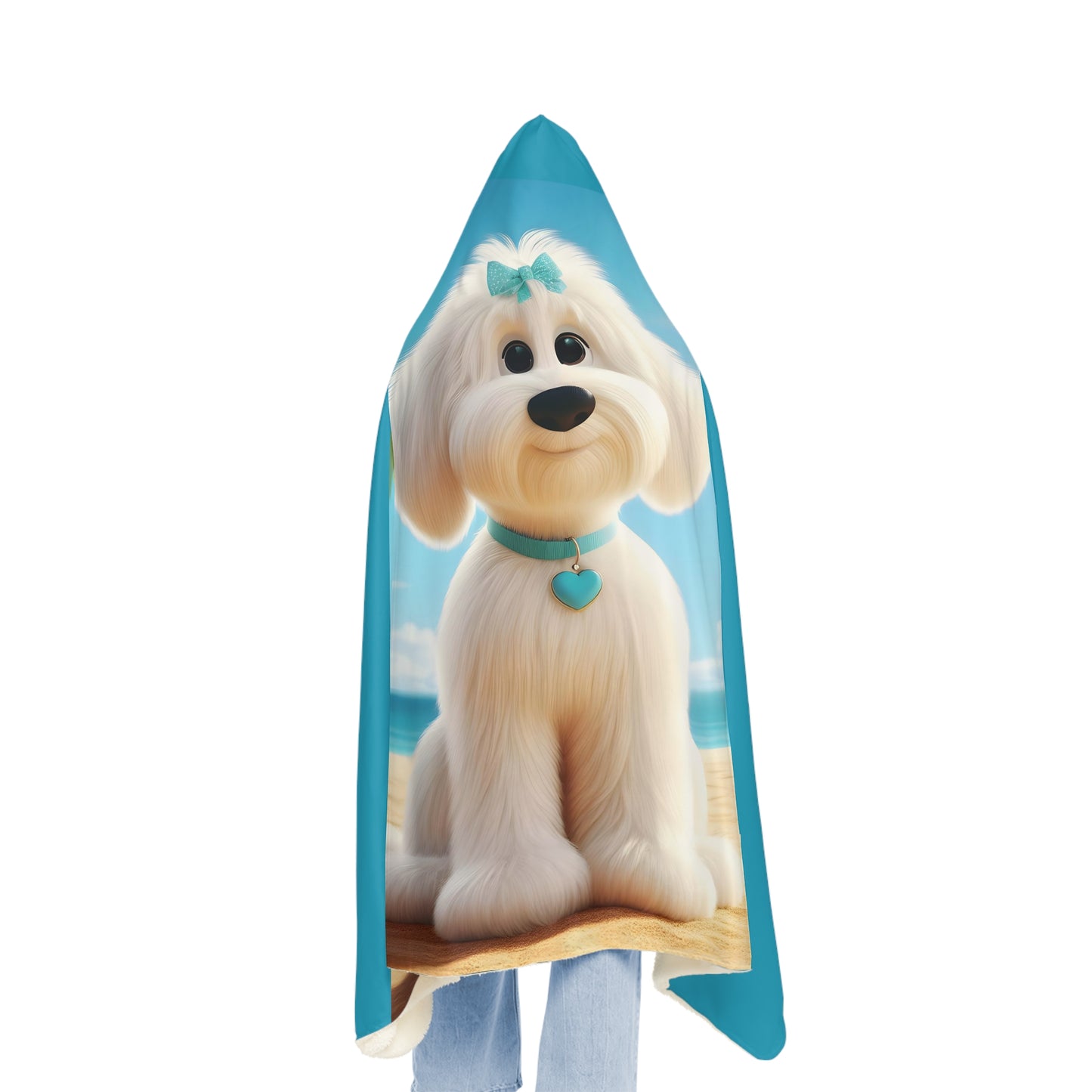 White Doodle Puppy Cartoon Inspired Hooded Snuggle Blanket