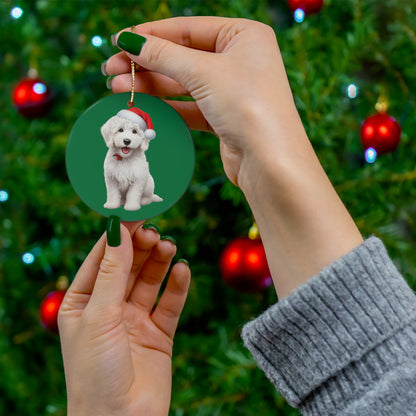 White Doodle Christmas Hat Ceramic Ornament, 4 Shapes