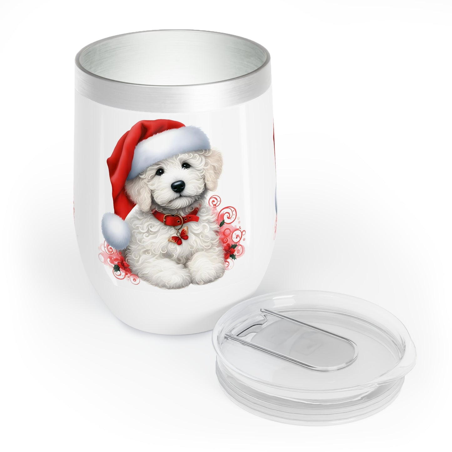 White Doodle Christmas Puppy - Chill Wine Tumbler