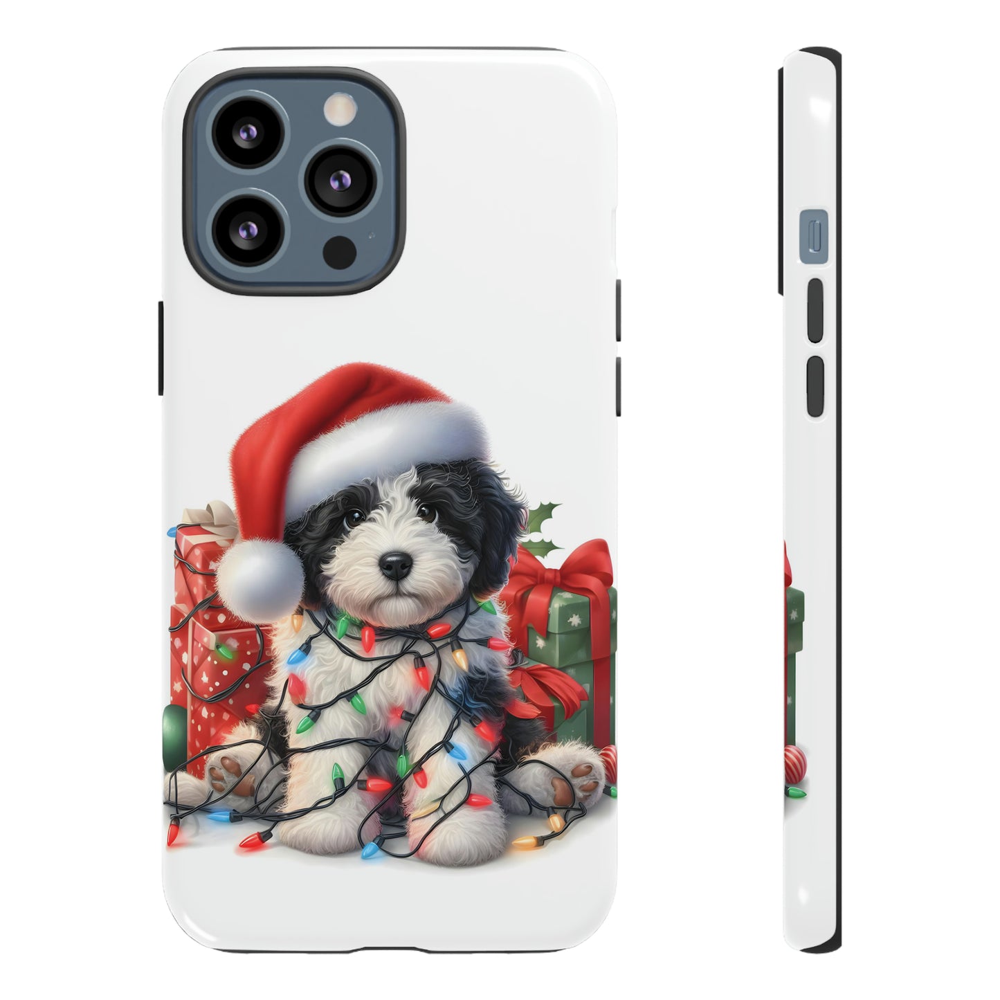 Black & White Doodle Christmas Puppy - Tough Cases for Apple iPhone, Samsung Galaxy, & Google Pixel