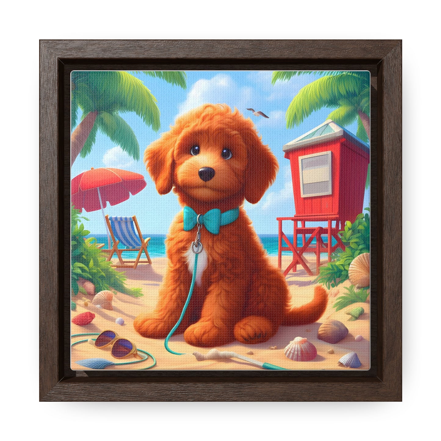 Red Doodle Puppy, Cartoon Inspired - Wooden Gallery Canvas Picture - Square Frame - Nice!