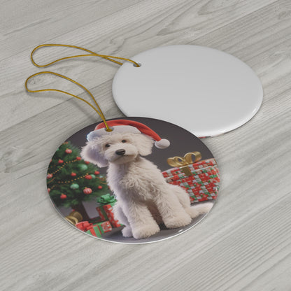 White Doodle Puppy Ceramic Ornament