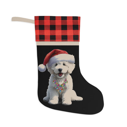 White Doodle Puppy Christmas Stocking