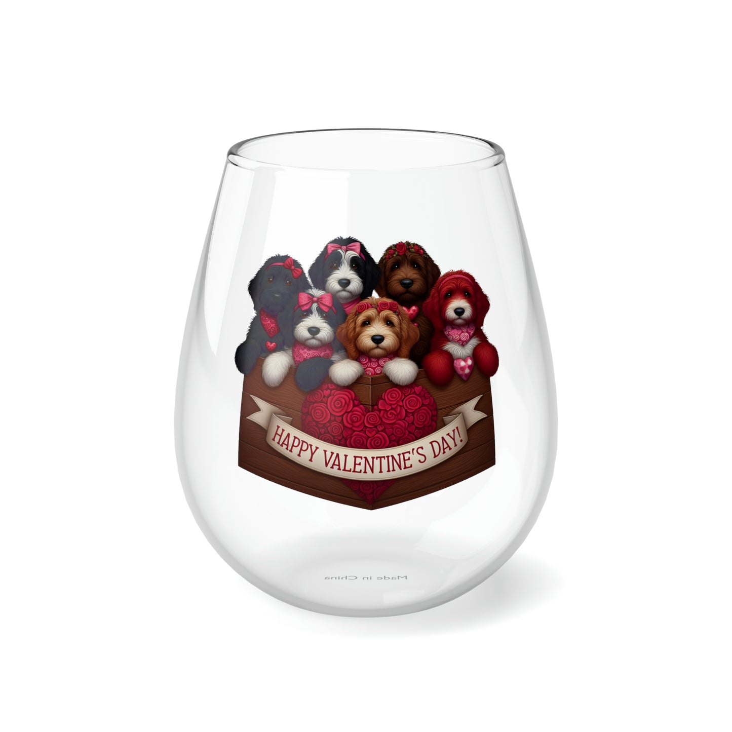 Happy Valentine's Day - Stemless Wine Glass, 11.75oz