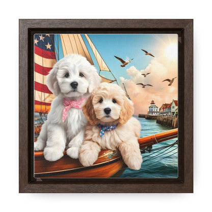 Doodles on Sailboat w/Sunset - Wooden Gallery Canvas Picture - Square Frame - Nice!