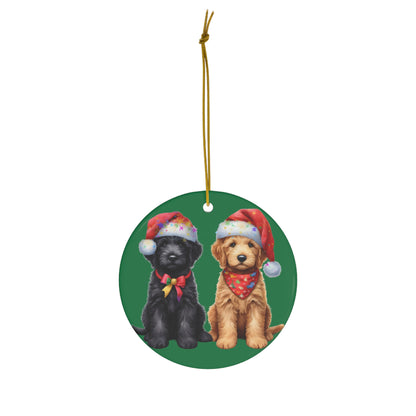 Christmas Doodle Puppies Ceramic Ornament, 2 Shapes