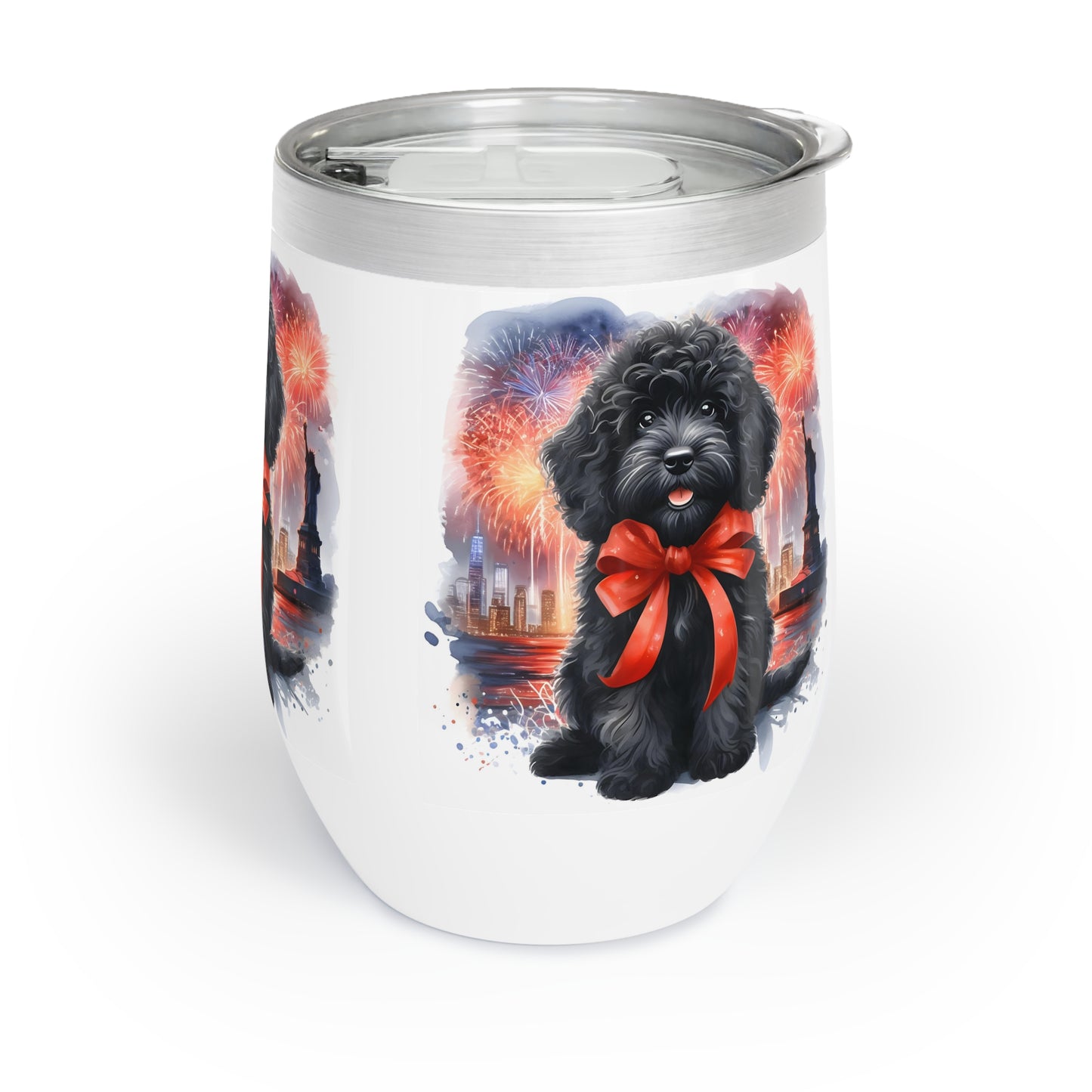 Black Doodle Celebration with Fireworks - Chill Wine Tumbler