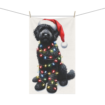 Black Doodle w/Christmas Lights Kitchen Towel