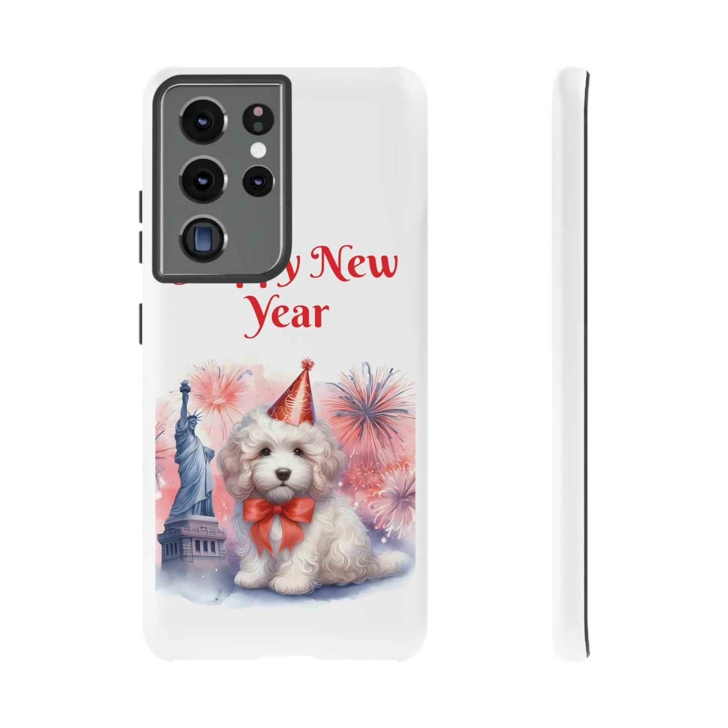 White Doodle Happy New Year - Tough Cases - Apple iPhone, Samsung Galaxy, and Google Pixel