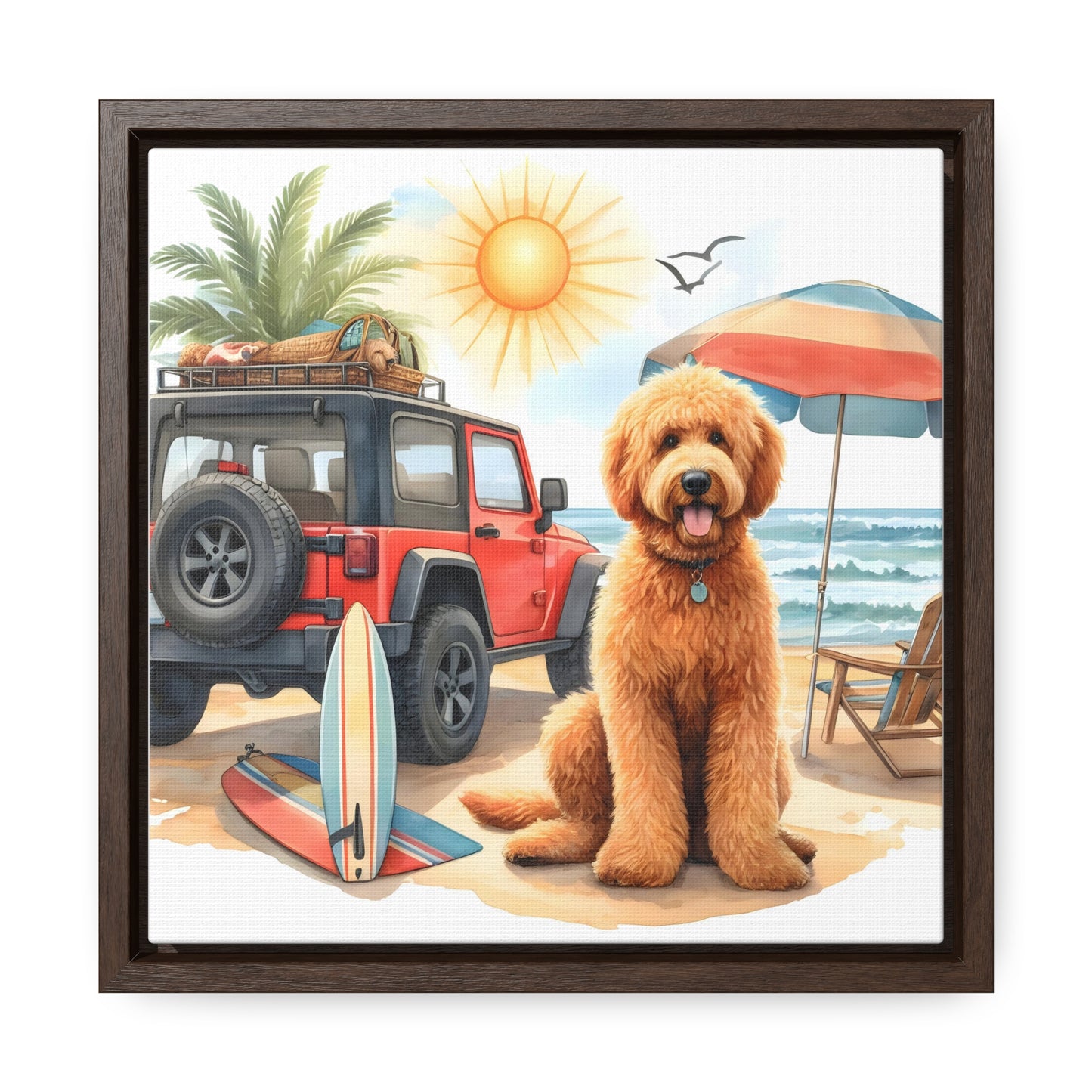 Jeep Beach Doodle Gallery Canvas Wraps, Square Frame