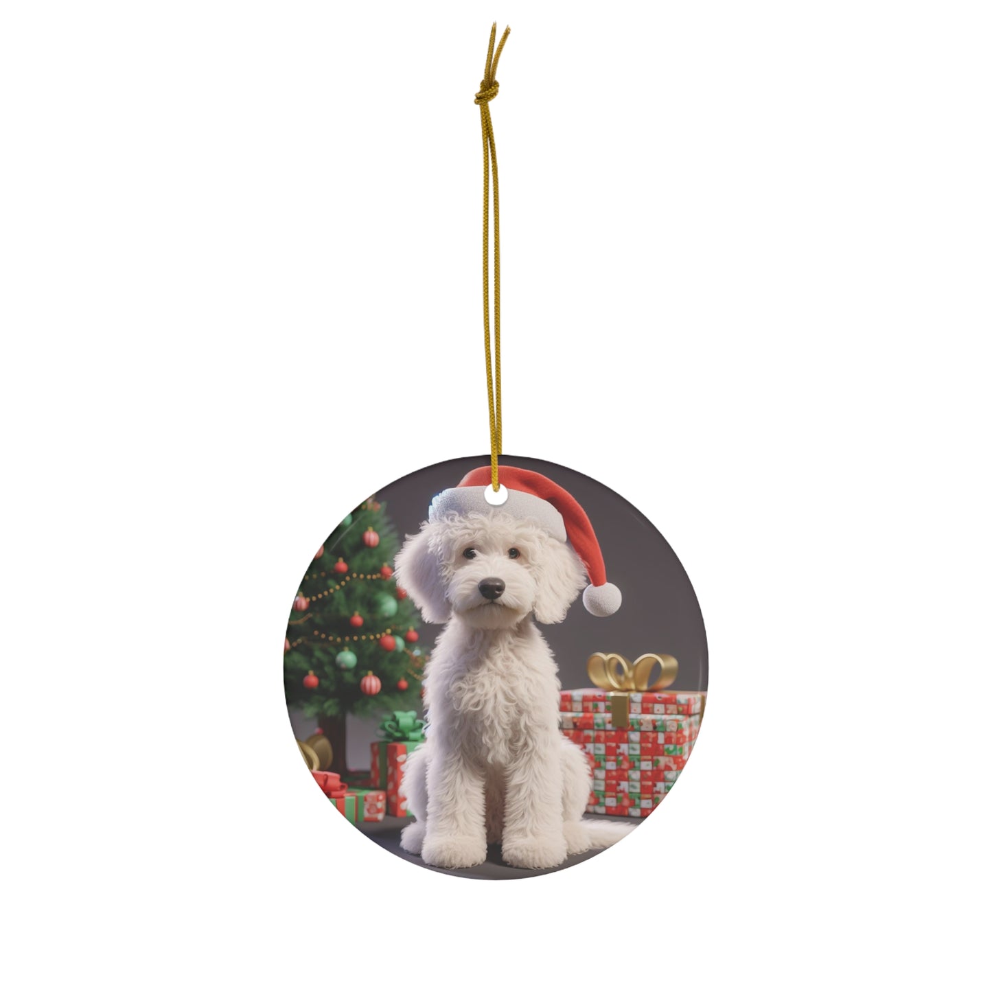 White Doodle Puppy Ceramic Ornament