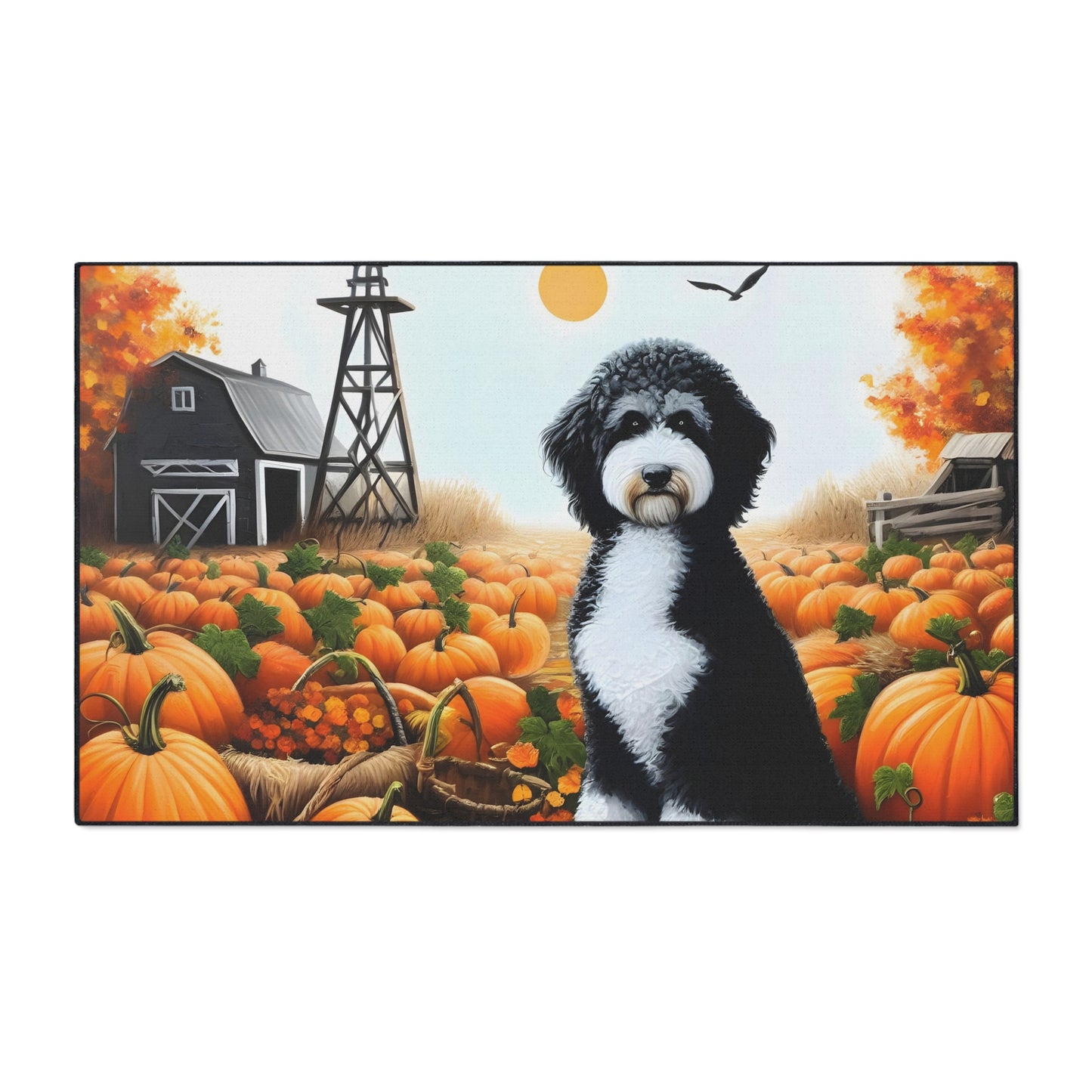 Black & White Fall Doodle Heavy Duty Floor Mat