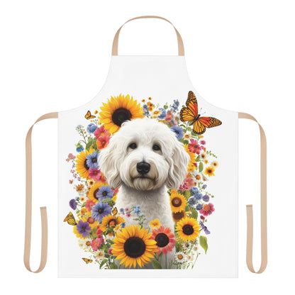 White Sunflower Doodle Apron