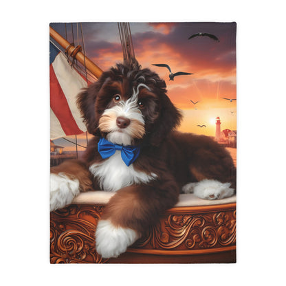 Bernedoodle on Sailboat - Velveteen MINKY Blanket (Two sided Print) - Nice!