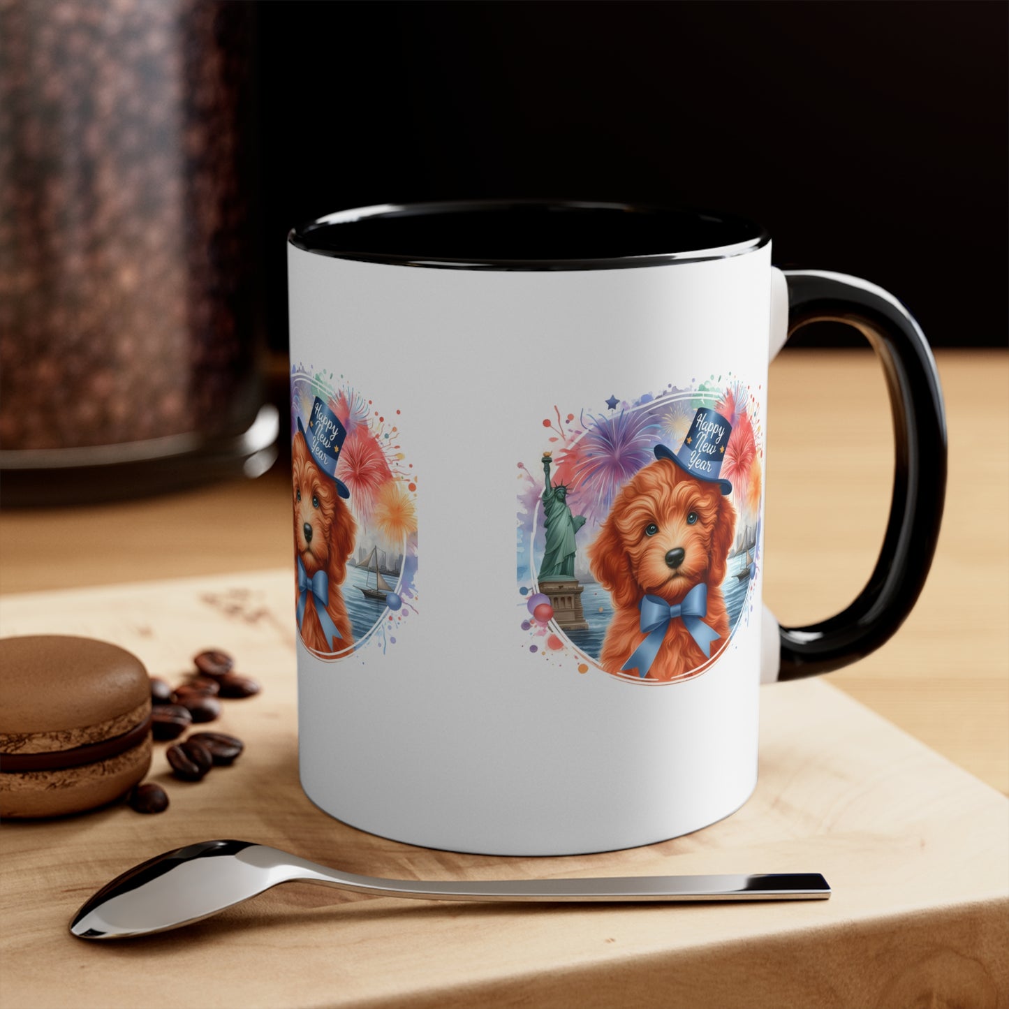 Apricot Doodle Happy New Year - Accent Coffee Mug, 11oz