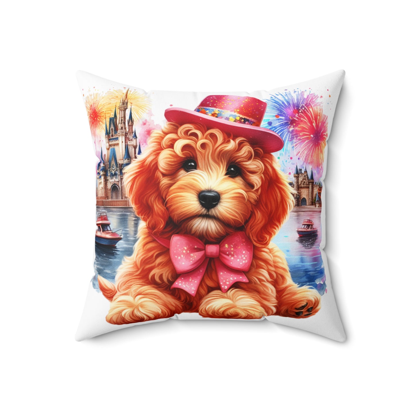 Apricot Doodle Fireworks Celebration - Spun Polyester Square Pillow