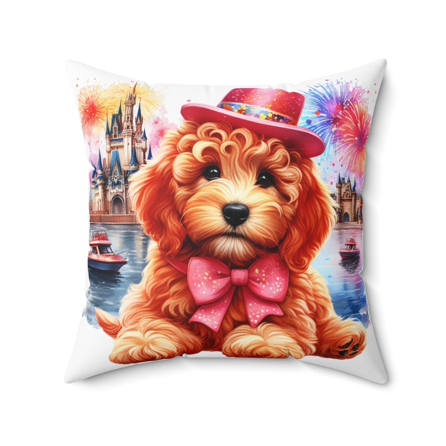 Apricot Doodle Fireworks Celebration - Spun Polyester Square Pillow