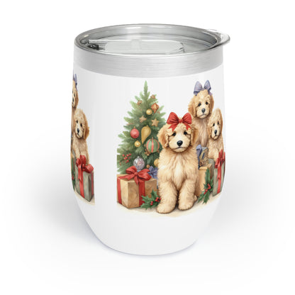 Christmas Doodle Puppies Chill Wine Tumbler