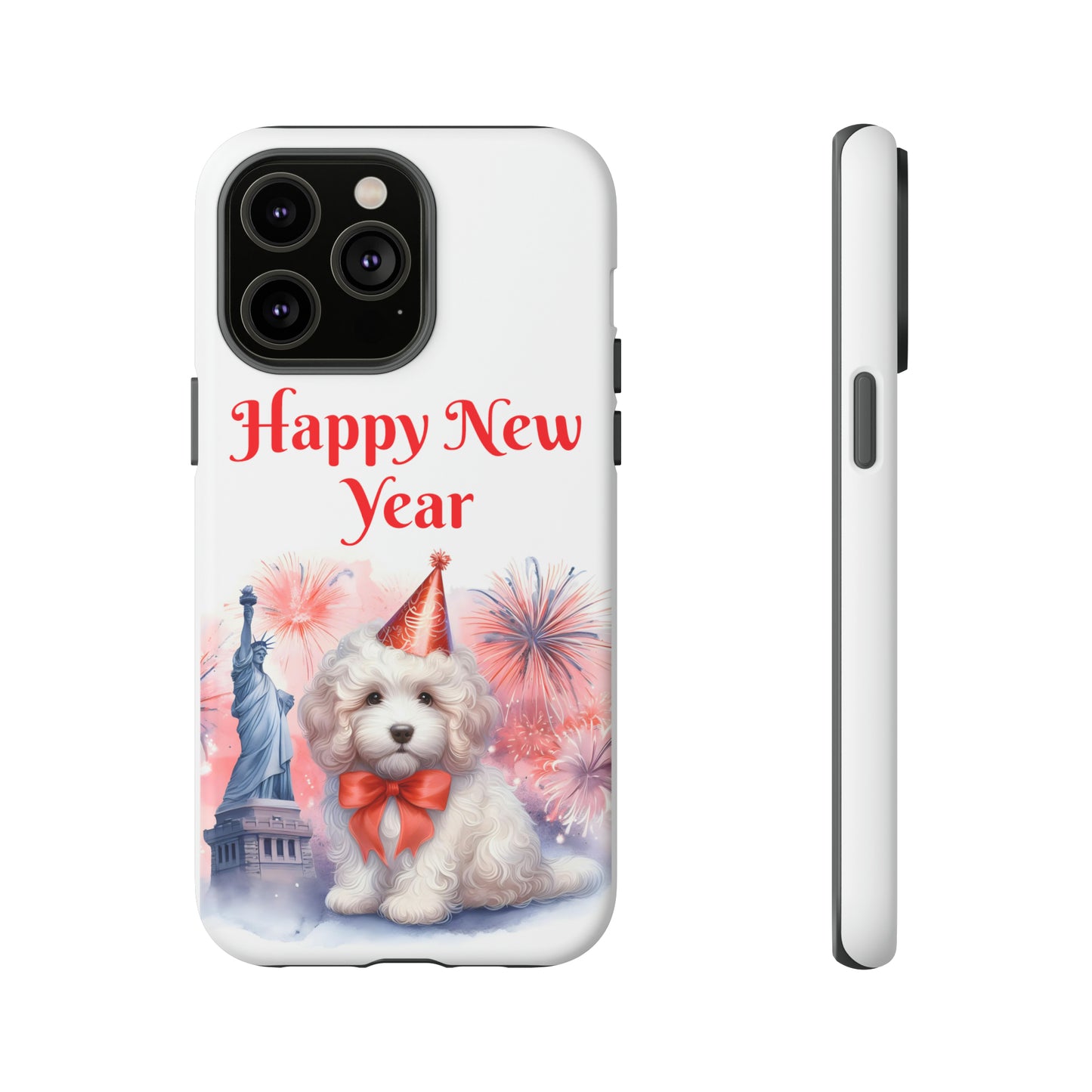 White Doodle Happy New Year - Tough Cases - Apple iPhone, Samsung Galaxy, and Google Pixel