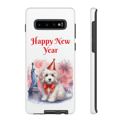 White Doodle Happy New Year - Tough Cases - Apple iPhone, Samsung Galaxy, and Google Pixel