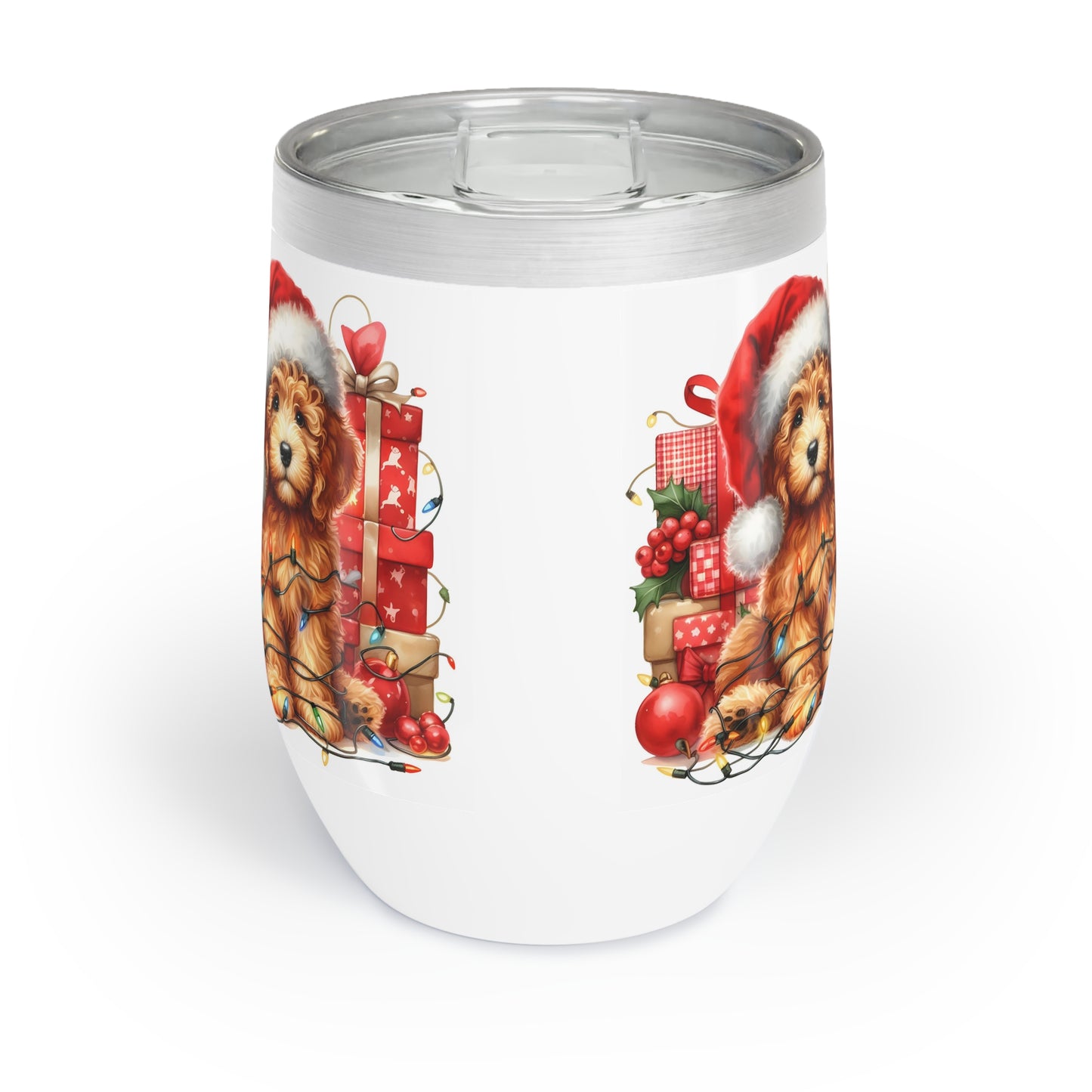 Christmas Doodle Puppy Chill Wine Tumbler