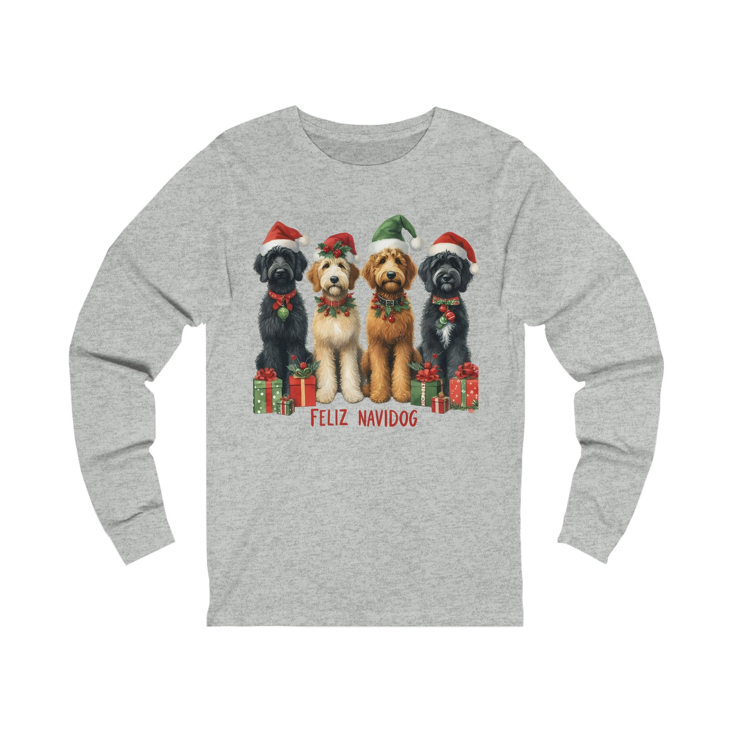 Doodles Feliz Navidog - Unisex Adult Long Sleeve T Shirt - Bella + Canvas