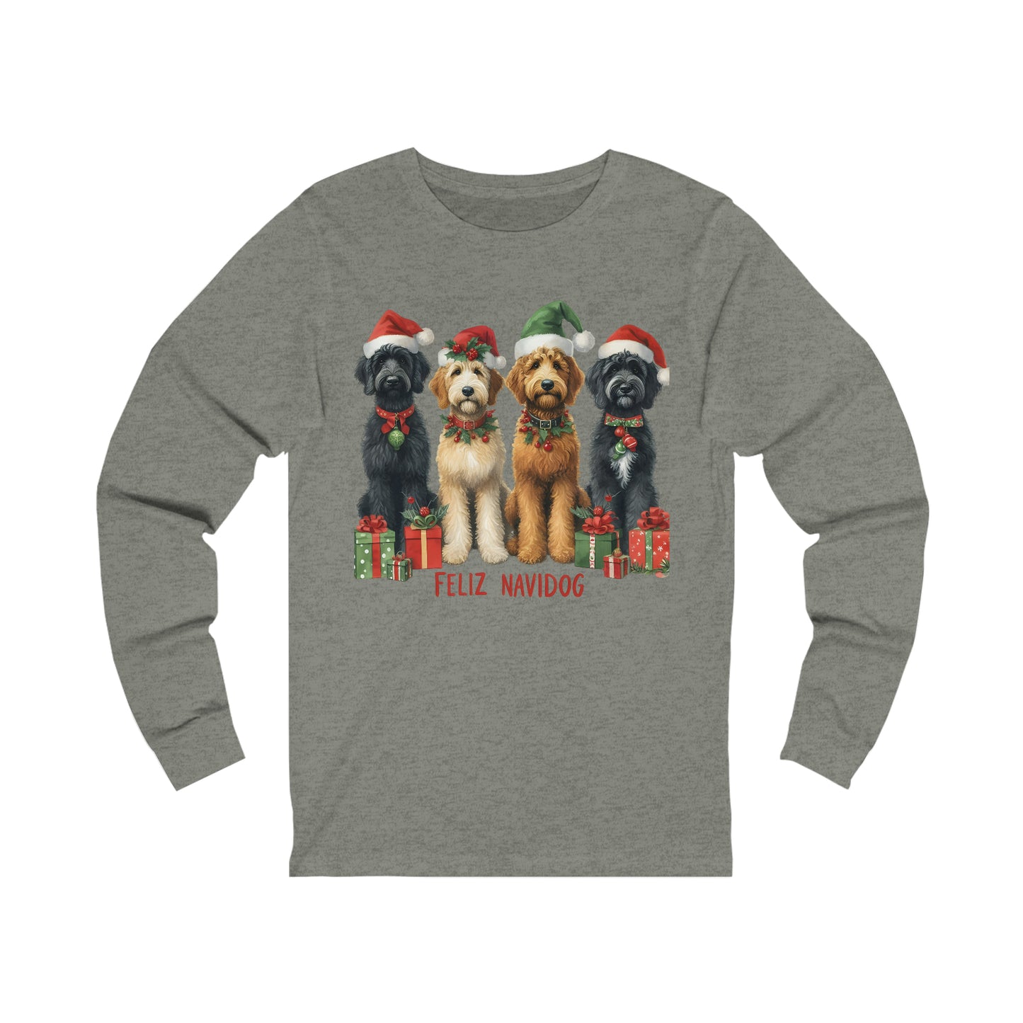 Doodles Feliz Navidog - Unisex Adult Long Sleeve T Shirt - Bella + Canvas