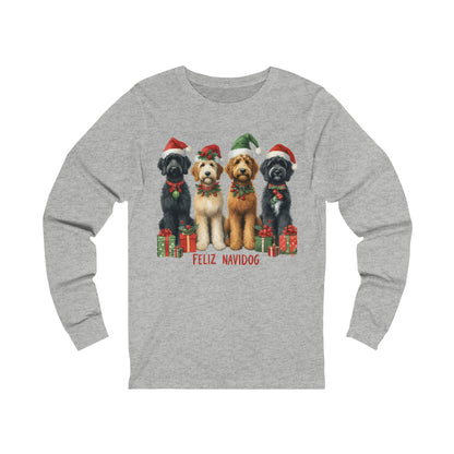 Doodles Feliz Navidog - Unisex Adult Long Sleeve T Shirt - Bella + Canvas