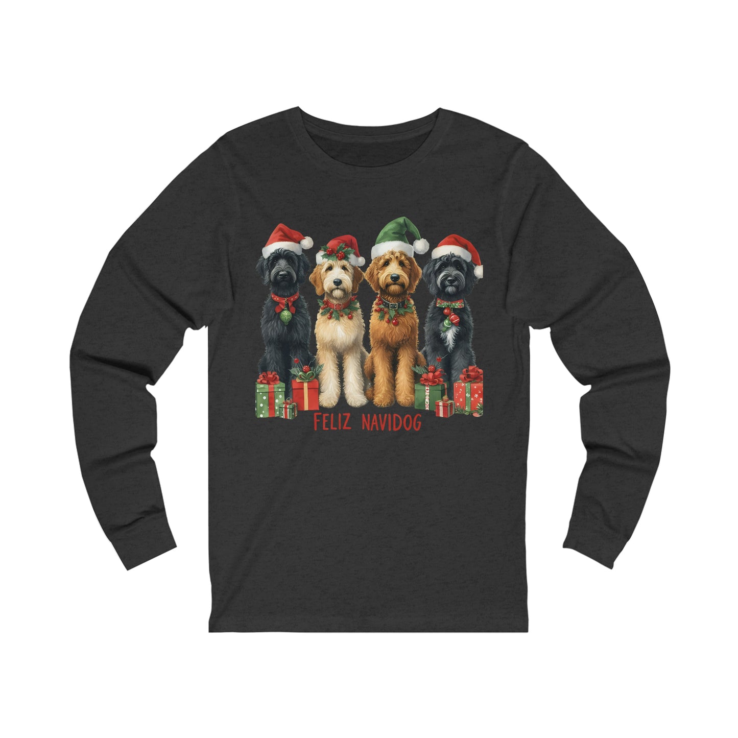 Doodles Feliz Navidog - Unisex Adult Long Sleeve T Shirt - Bella + Canvas