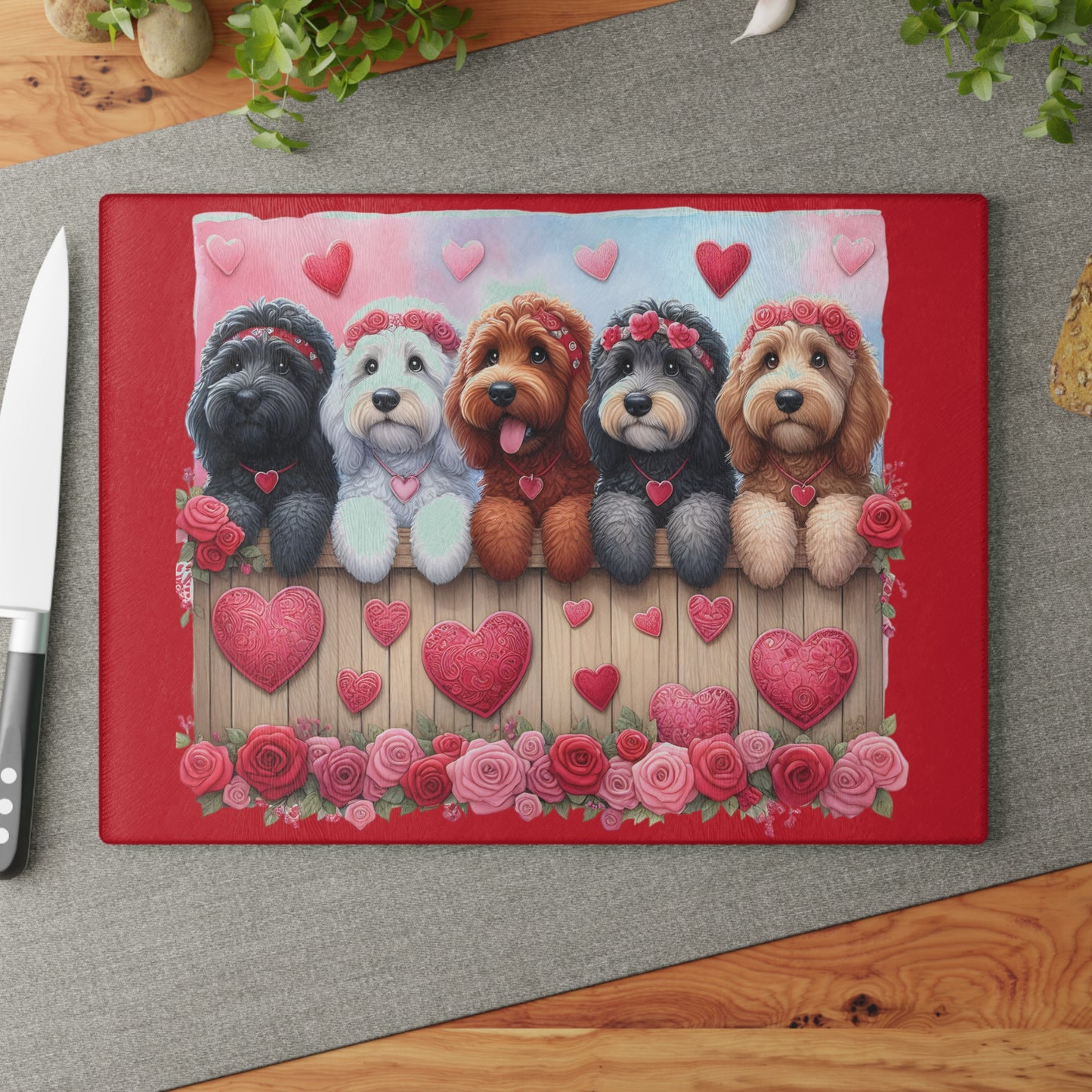 Valentine Doodles - Glass Cutting Board