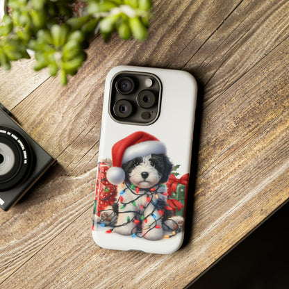 Black & White Doodle Christmas Puppy - Tough Cases for Apple iPhone, Samsung Galaxy, & Google Pixel