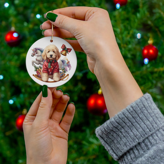 Christmas Doodle Puppy Ceramic Ornament, 4 Shapes