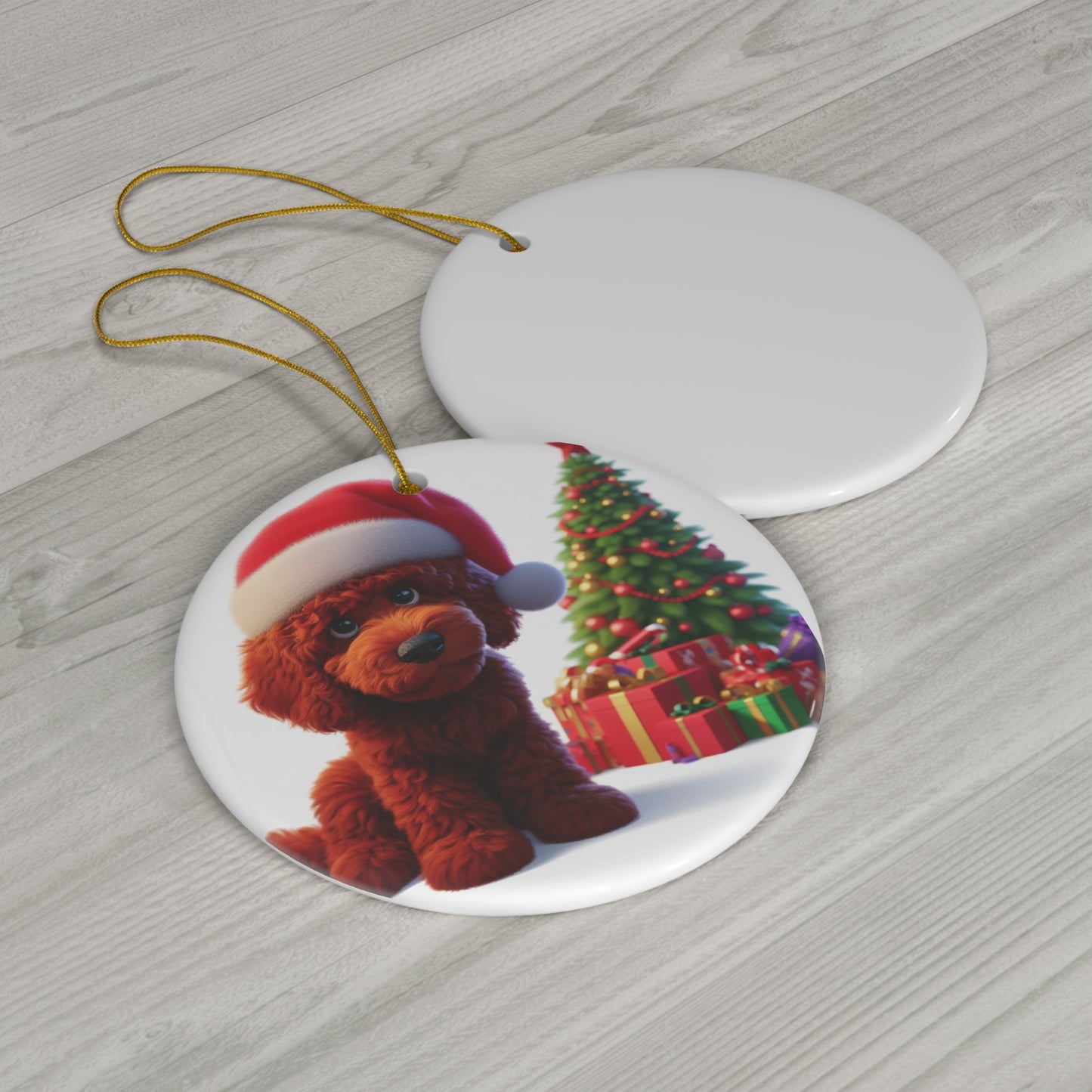 Christmas Red Doodle Cartoon Inspired Ceramic Ornament