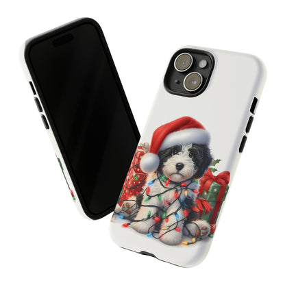 Black & White Doodle Christmas Puppy - Tough Cases for Apple iPhone, Samsung Galaxy, & Google Pixel