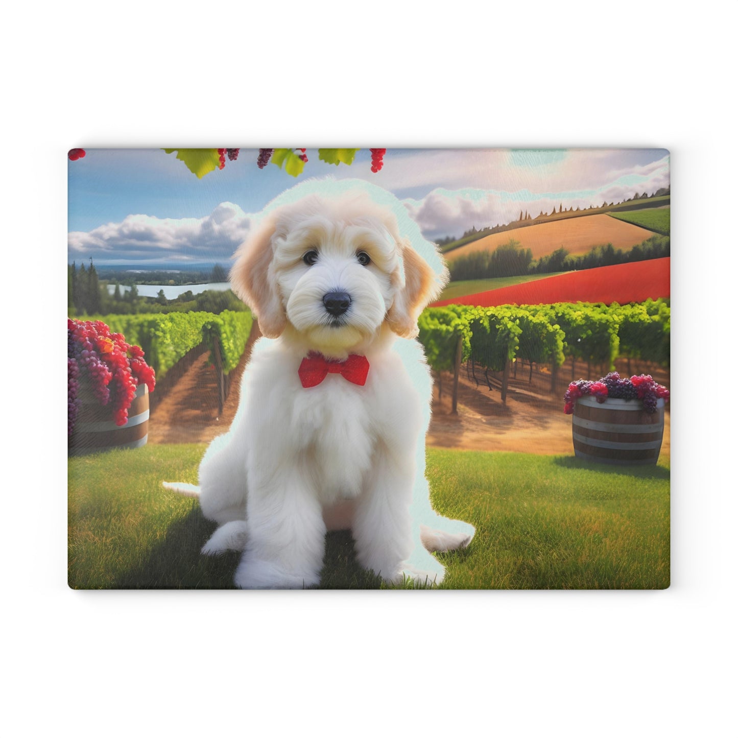 White Doodle at Winery Glass Cutting Board