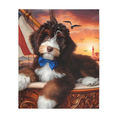 Bernedoodle on Sailboat - Velveteen MINKY Blanket (Two sided Print) - Nice!