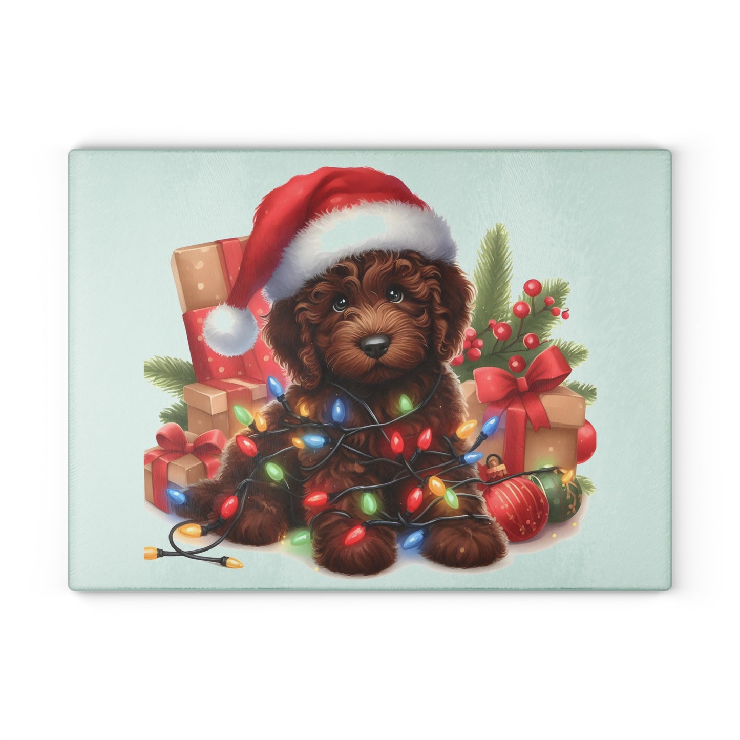 Christmas Brown Chocolate Doodle - Glass Cutting Board