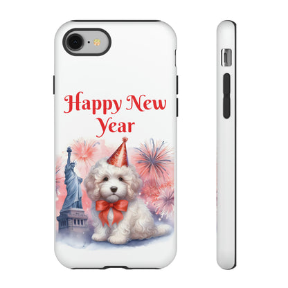 White Doodle Happy New Year - Tough Cases - Apple iPhone, Samsung Galaxy, and Google Pixel