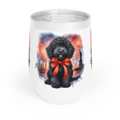 Black Doodle Celebration with Fireworks - Chill Wine Tumbler