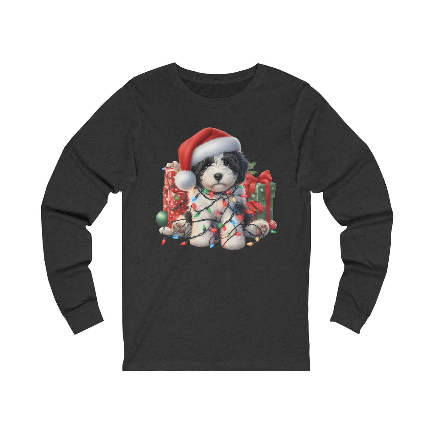 Black & White Christmas Doodle - Adult Bella + Canvas Unisex Long Sleeve T Shirt