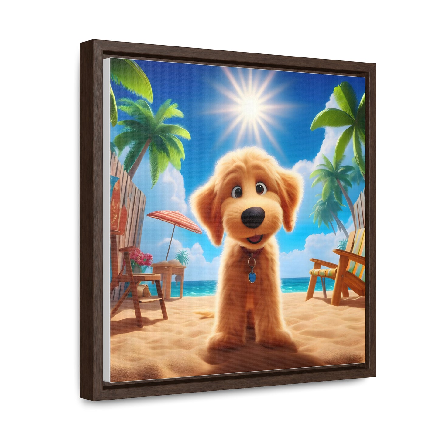 Doodle on Beach Cartoon Inspired - Wooden Gallery Canvas Picture - Square Frame - Nice!