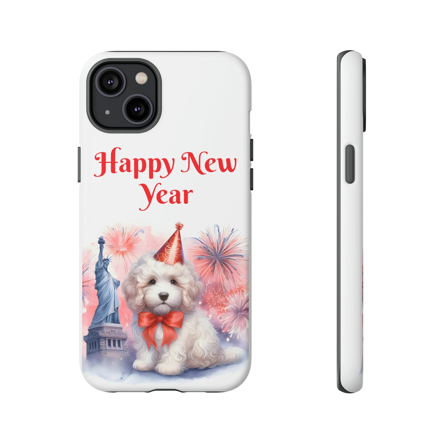 White Doodle Happy New Year - Tough Cases - Apple iPhone, Samsung Galaxy, and Google Pixel