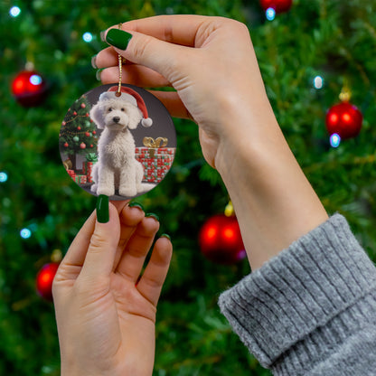 White Doodle Puppy Ceramic Ornament