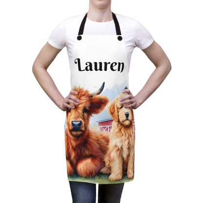 Scottish Highland Cow Doodle Apron PERSONALIZE IT!