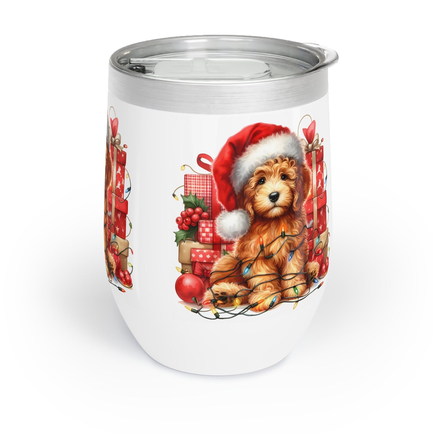 Christmas Doodle Puppy Chill Wine Tumbler