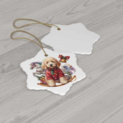 Christmas Doodle Puppy Ceramic Ornament, 4 Shapes