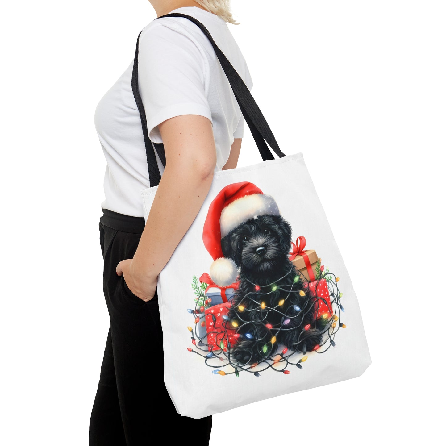 Black Doodle Christmas Puppy - Tote Bag