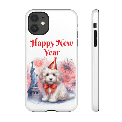 White Doodle Happy New Year - Tough Cases - Apple iPhone, Samsung Galaxy, and Google Pixel