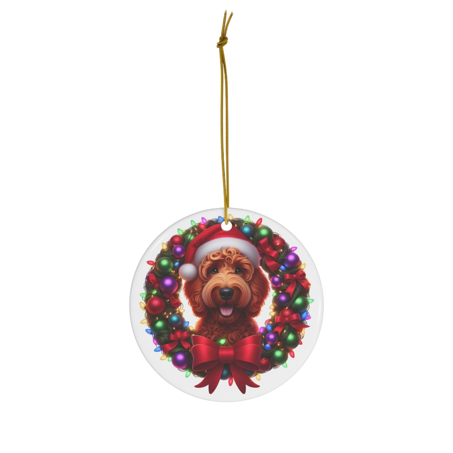 Red Doodle Christmas Wreath - Ceramic Ornament