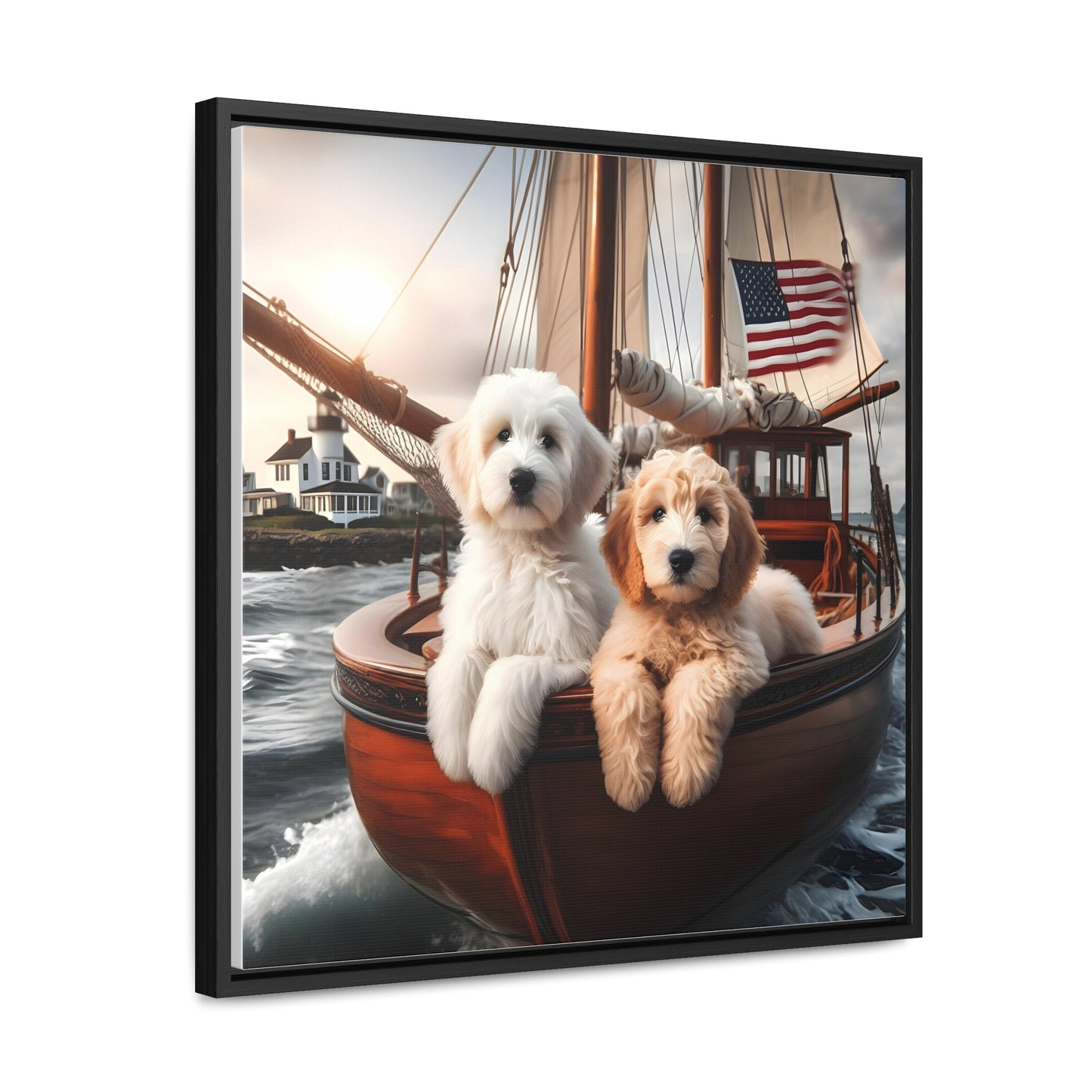 Doodles on Vintage Sailboat - Wooden Gallery Canvas Picture - Square Frame - Nice!